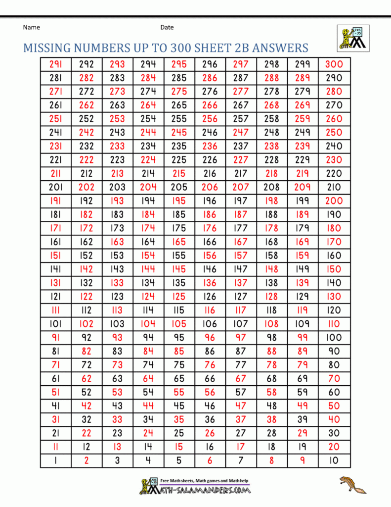 Number Grid Up To 300