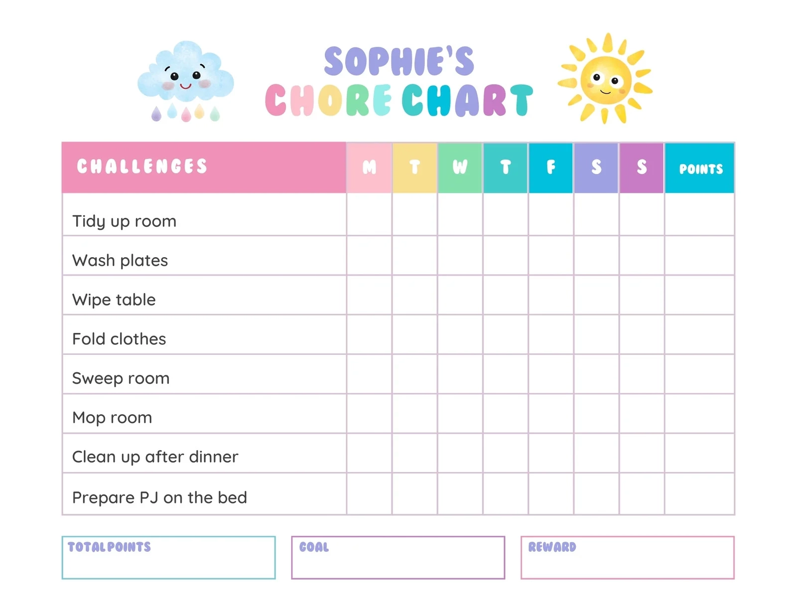 Free Printable Chore Charts For Girls Free Printable Chore Charts For Girls