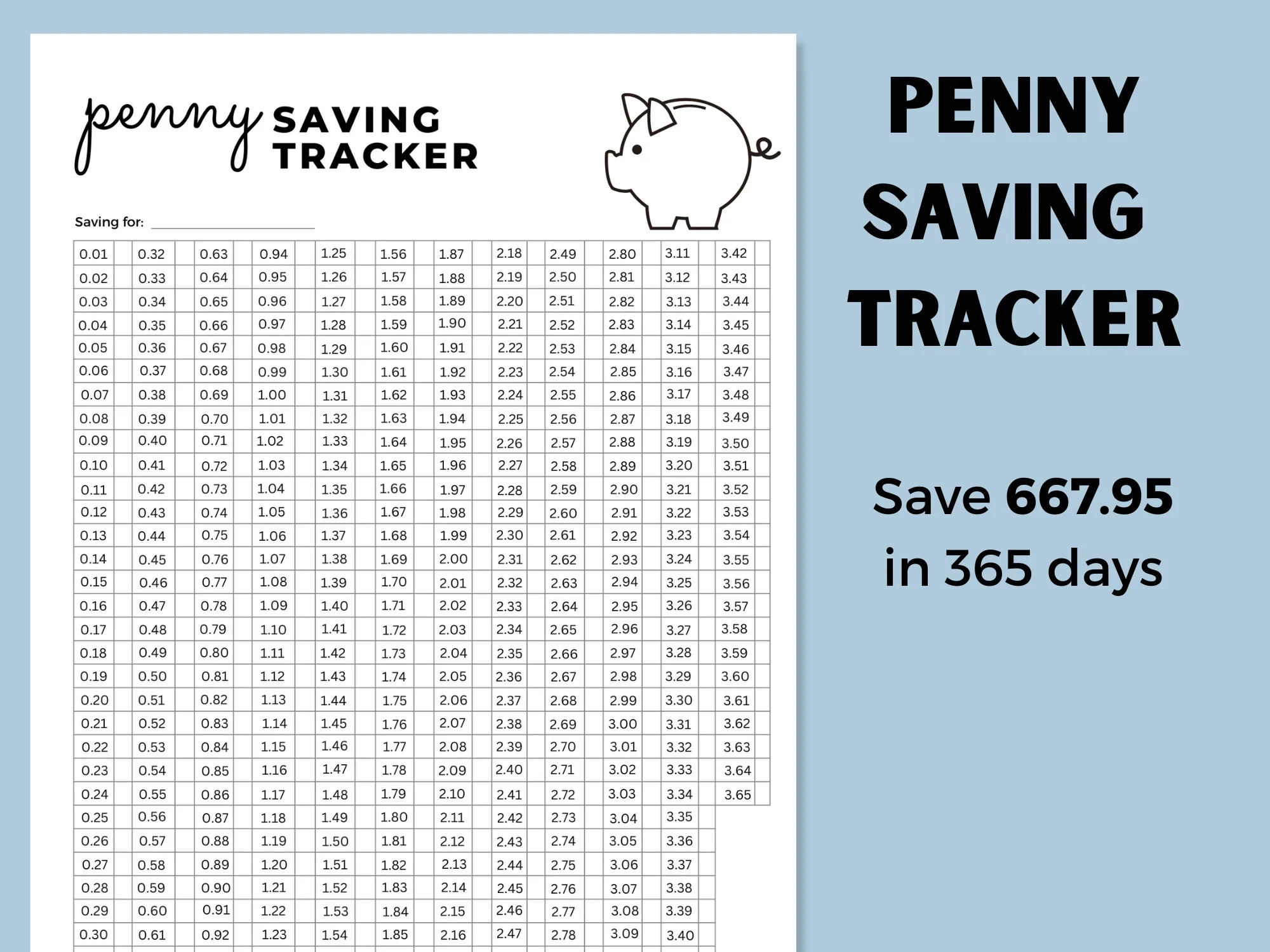 1p Savings Challenge Chart Printable