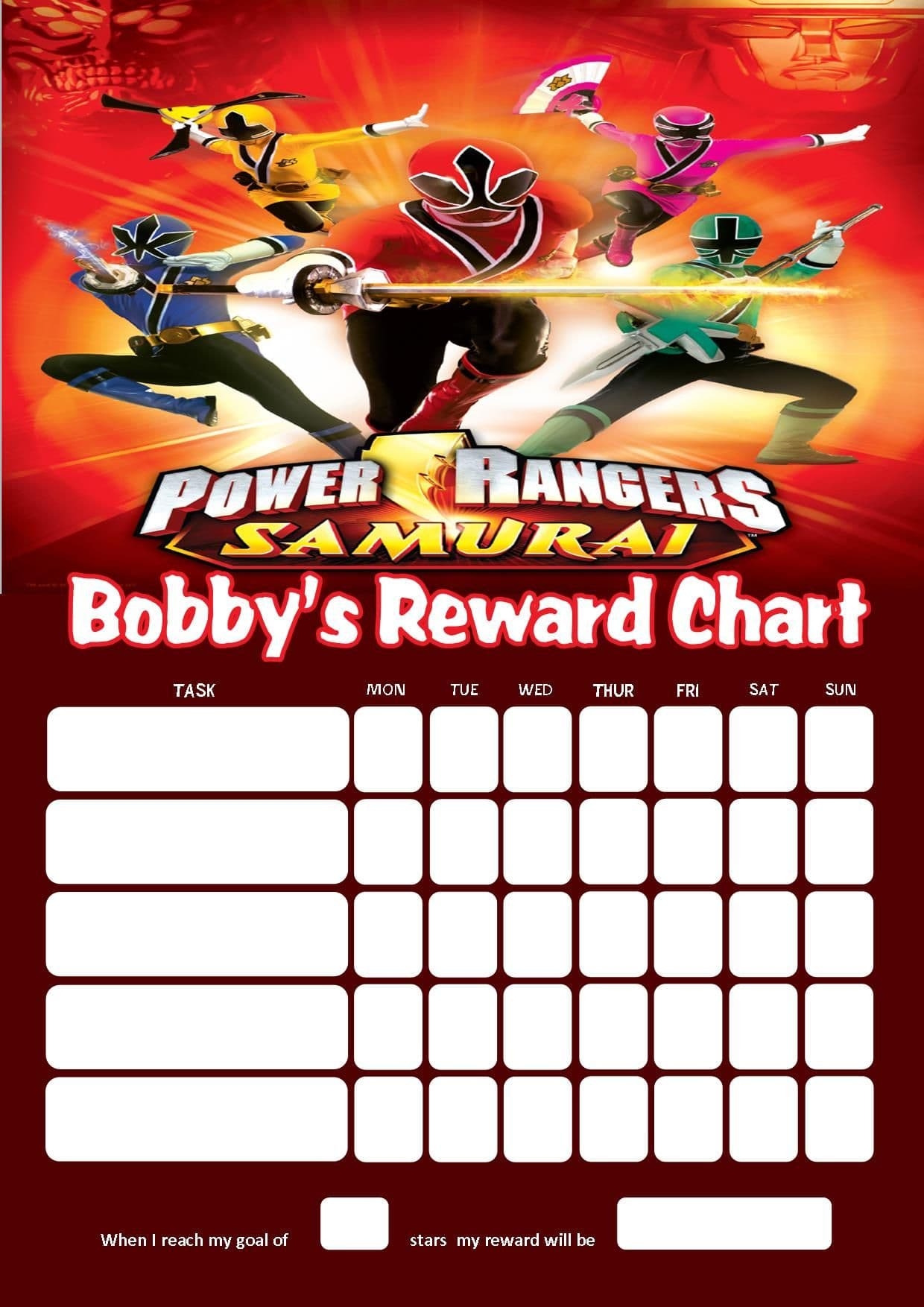 Free Printable Power Rangers Reward Chart Free Printable Power Rangers Reward Chart