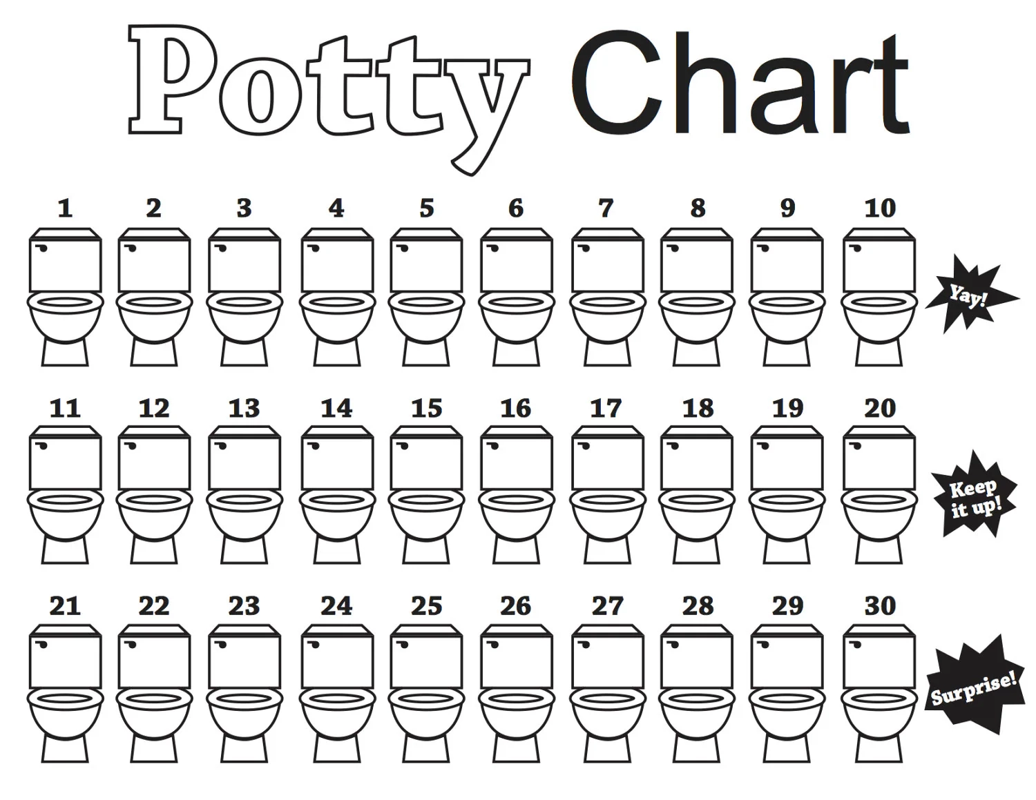 Potty Chart Black And White Printable
