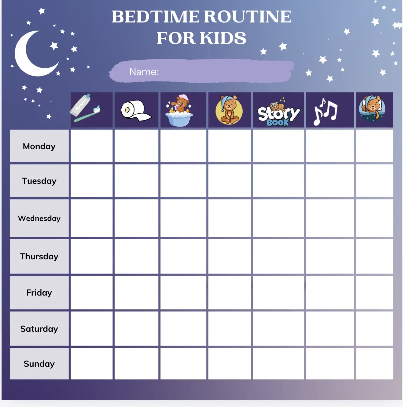 Nighttime Routine Chart Printable