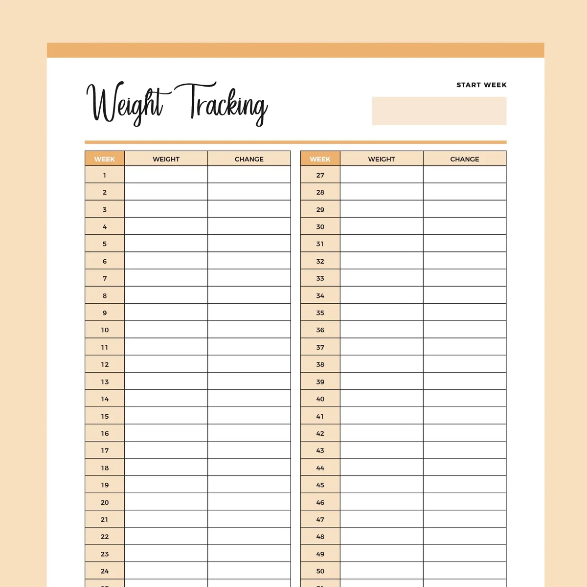 Printable Weigh In Chart