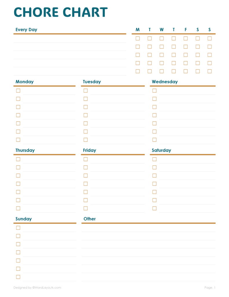 Printable Chore Chart Template For Adults WordLayouts