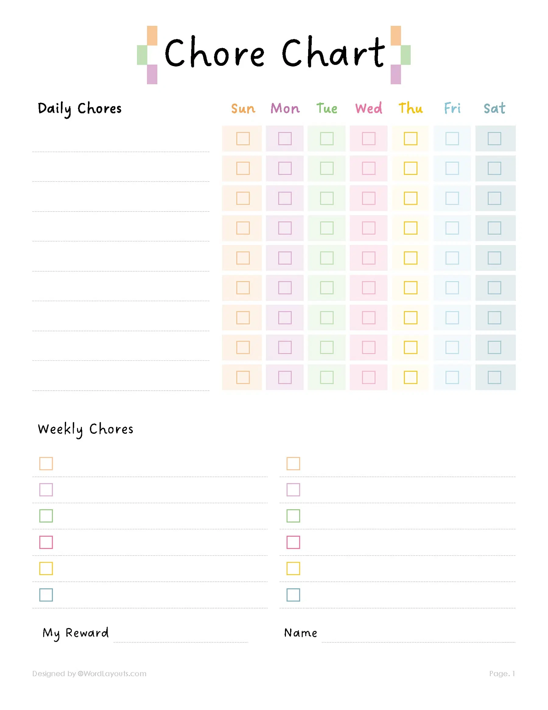 Teen Chore Chart Printable