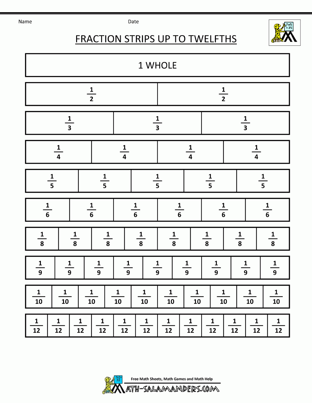 Fraction Wall Chart Printable