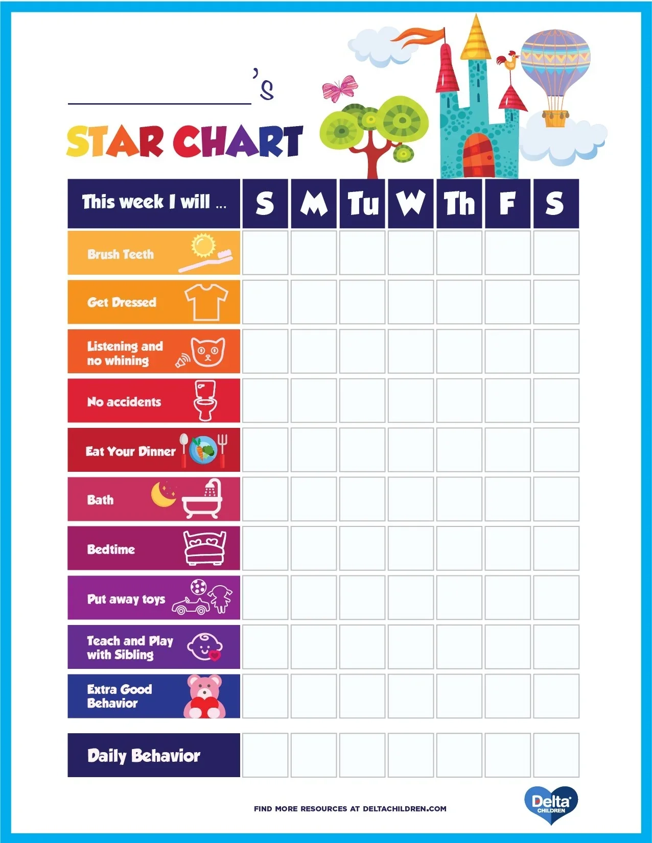 Printable Behavior Chart Kids