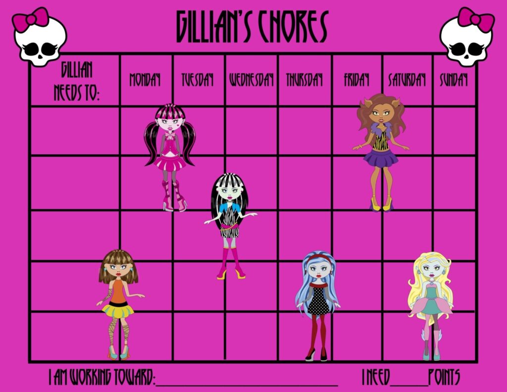 PRINTABLE Personalized Kids Chore Chart Monster High School Girls Printable Jpeg Or PDF Etsy