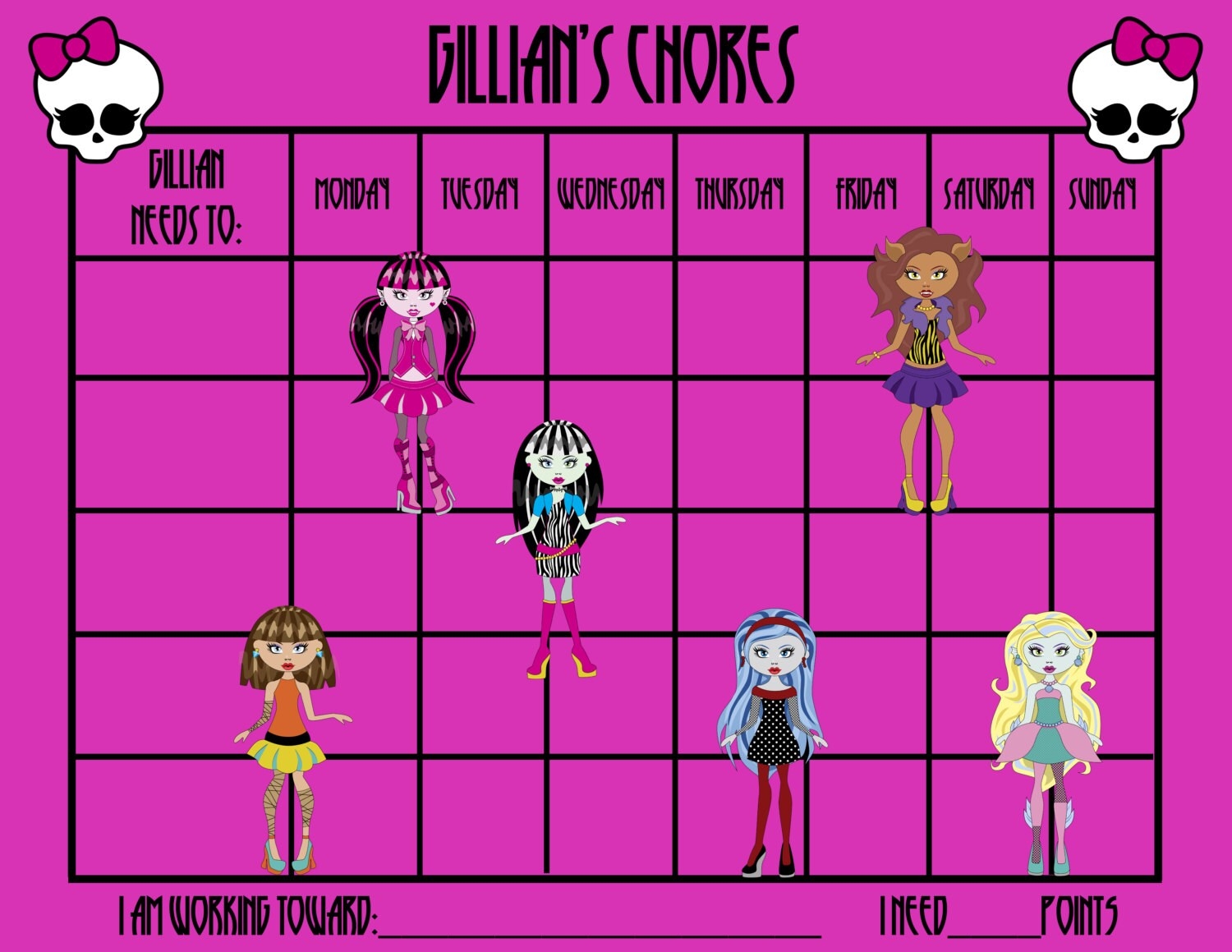 Printable Monster High Reward Chart