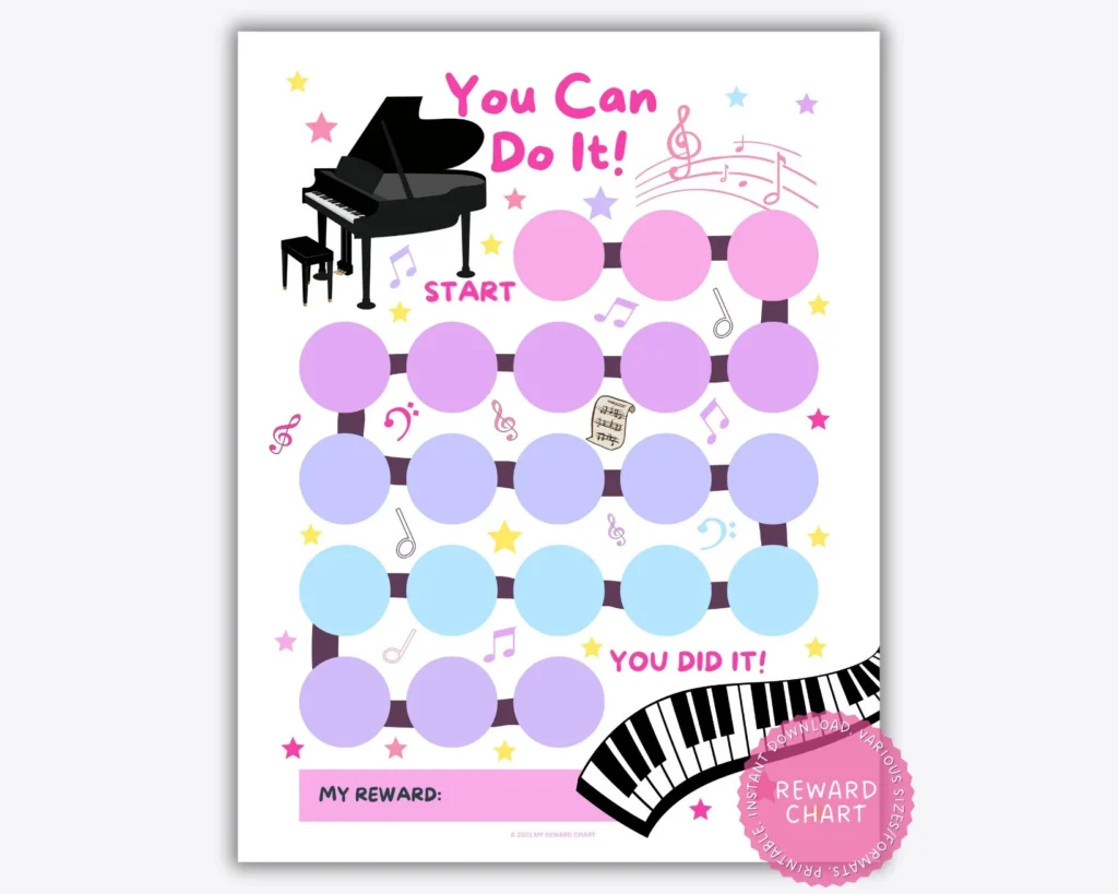 Printable Piano Practice Reward Chart For Kids digital Download Etsy