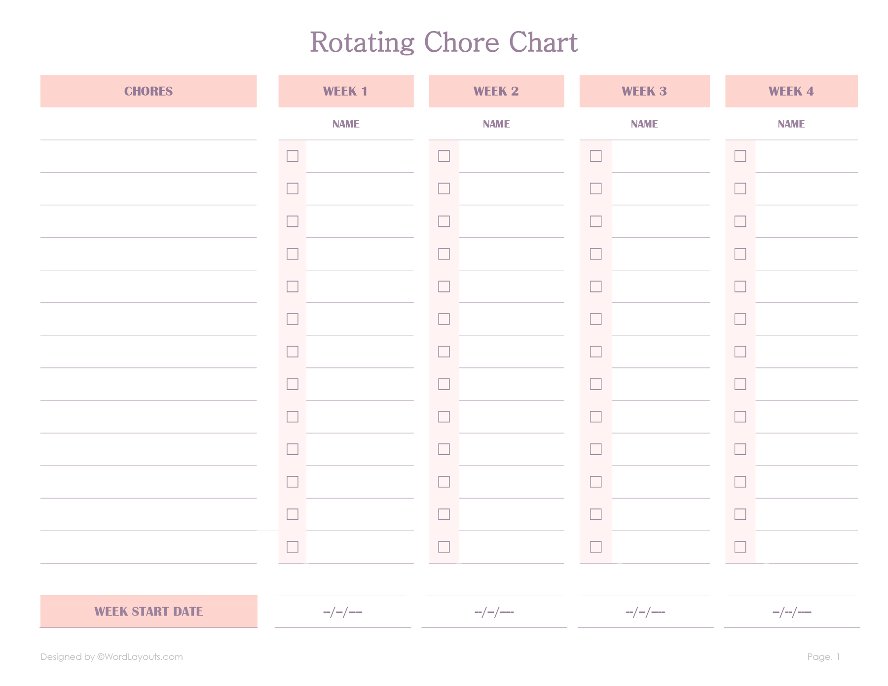 Printable Chore Rotation Chart