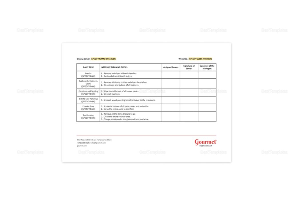 Restaurant Server Sidework Checklist Template Best Templates