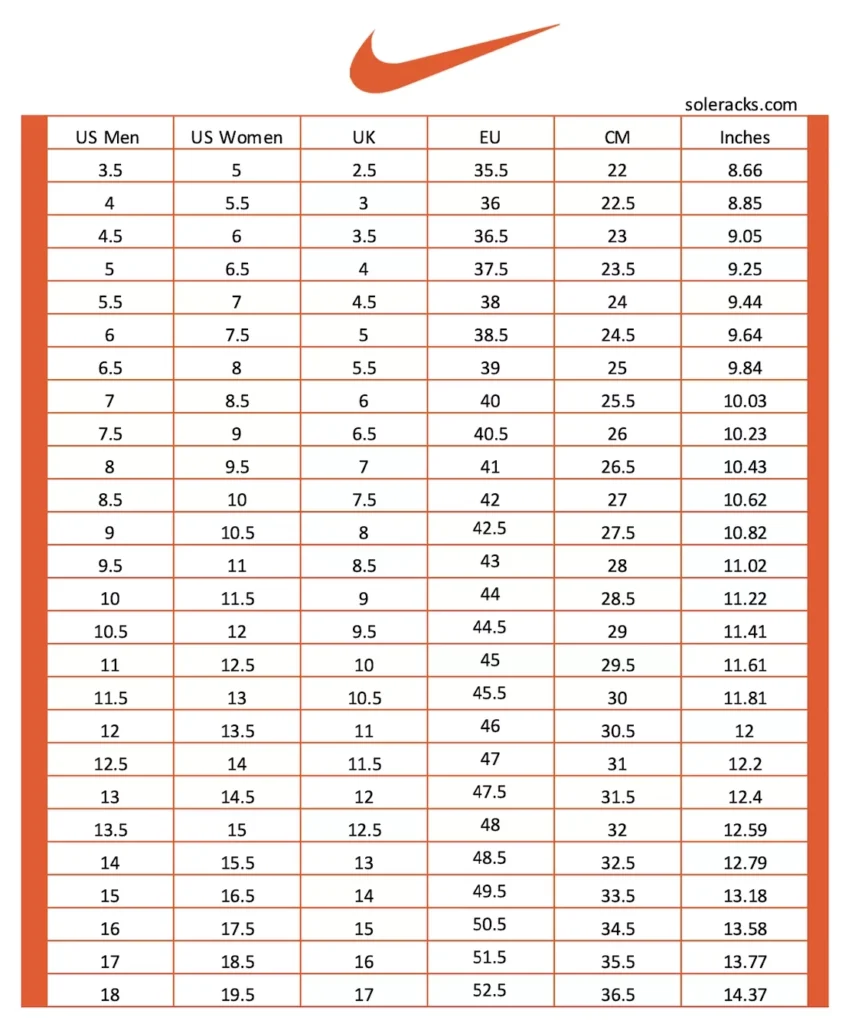 Size Chart Nike S Size Shop Nike Printable Shoe Size Chart Discount Black Friday