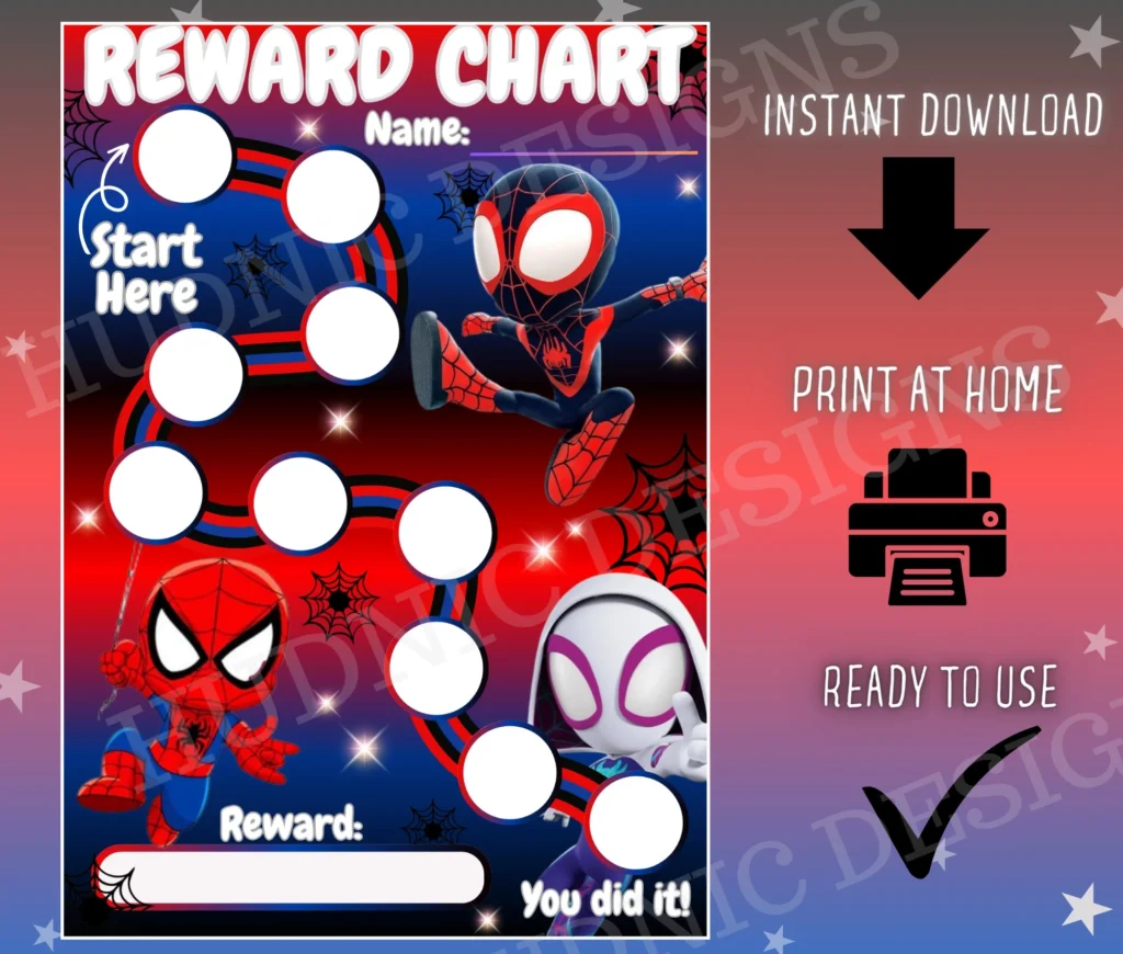 Spiderman Kids Chore Chart Printable Reward Tracker PDF PNG Etsy