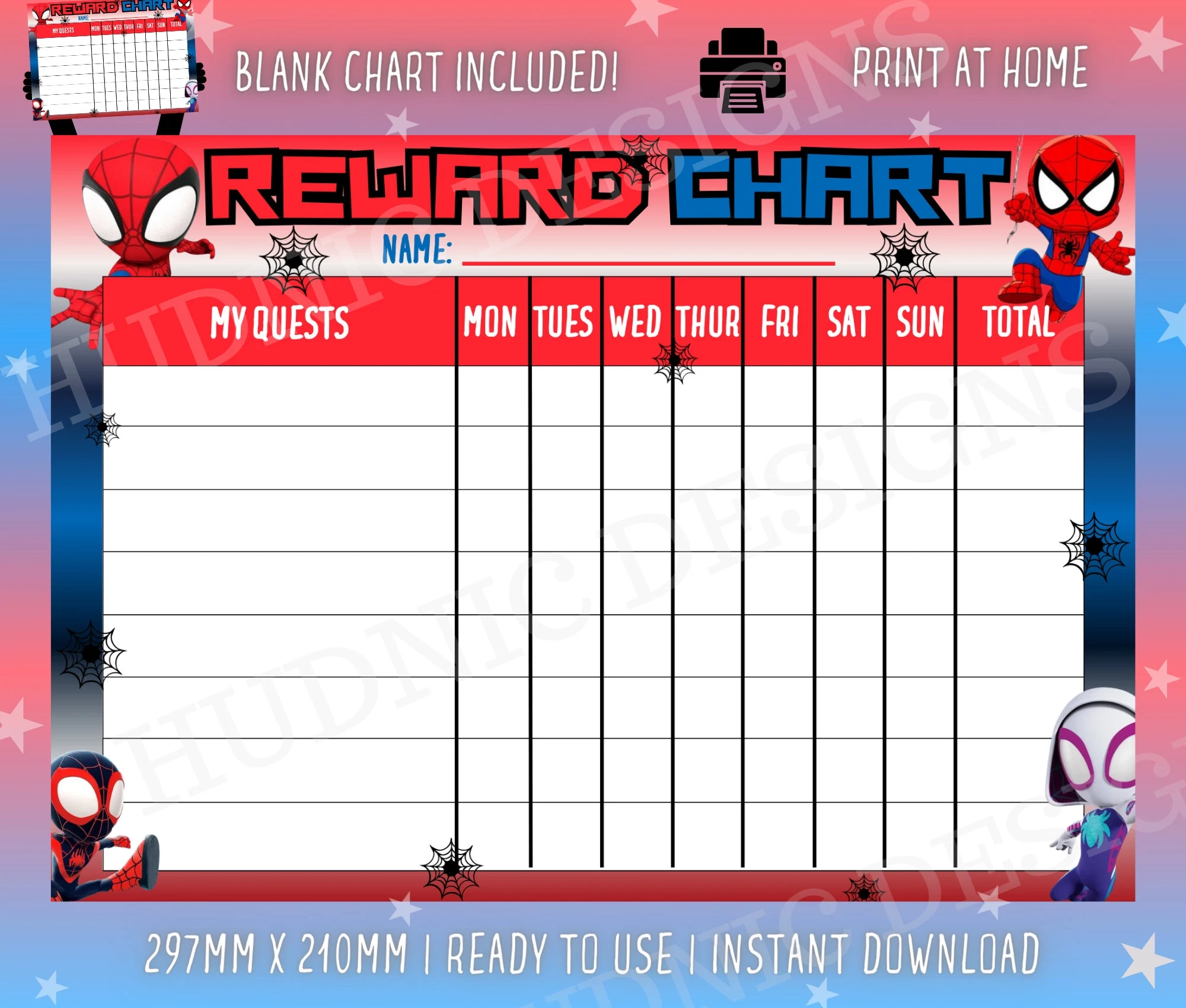 Behavior Spiderman Reward Chart Printable