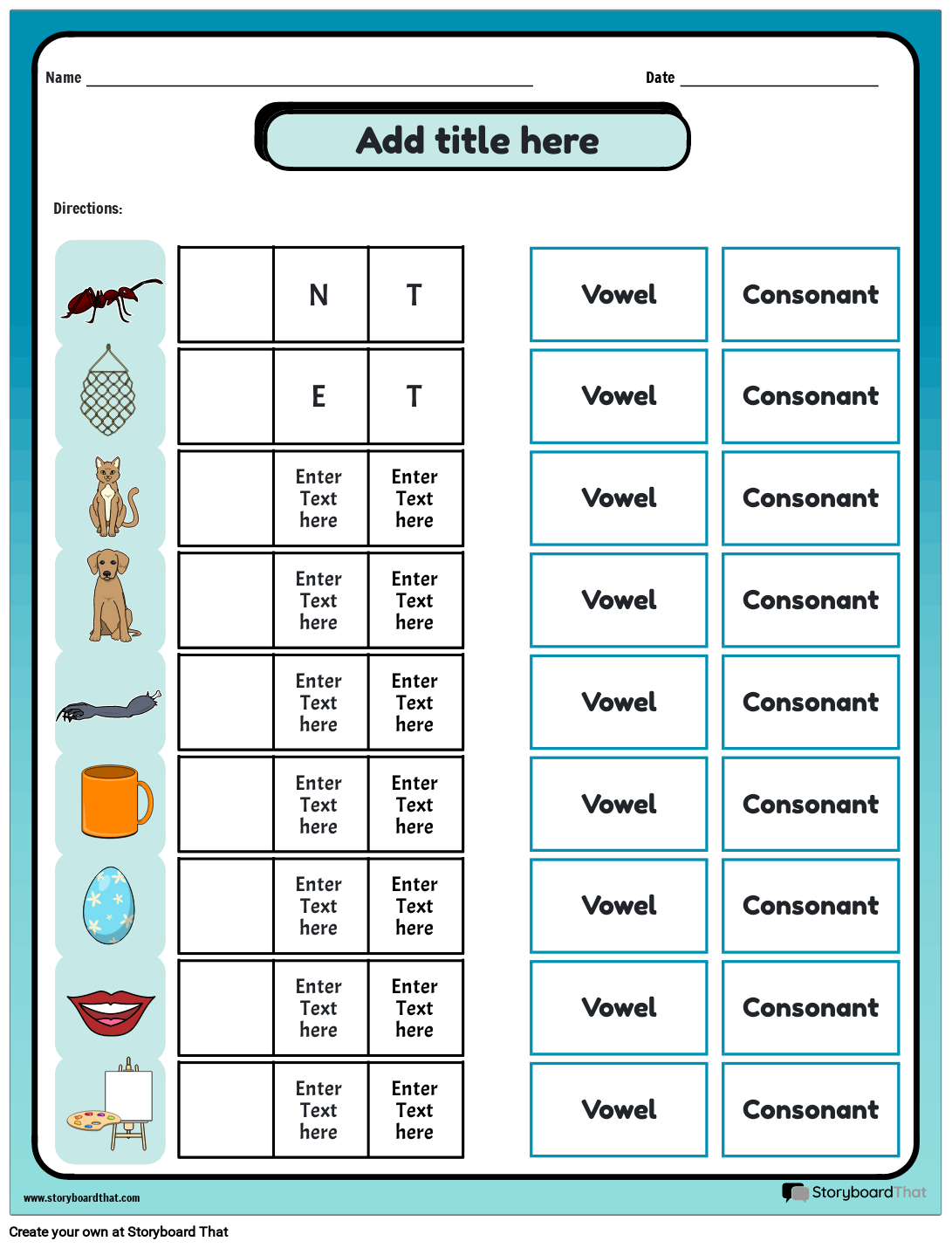 Printable Vowel And Consonant Chart