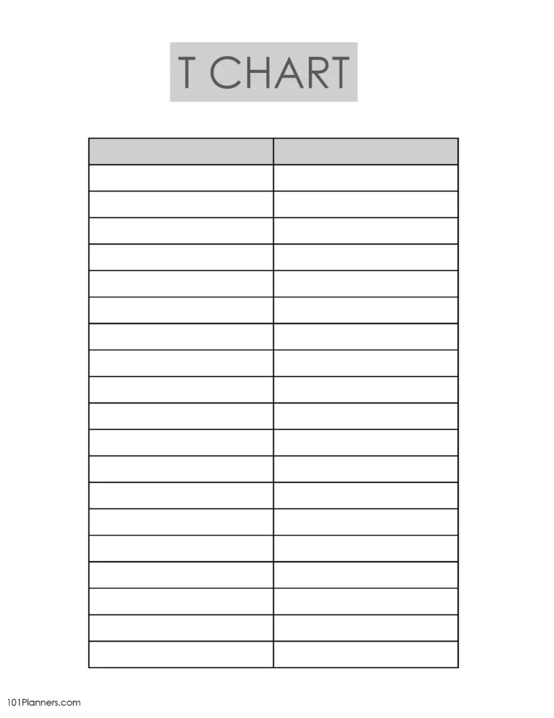 T Chart Template Online Or Editable And Printable