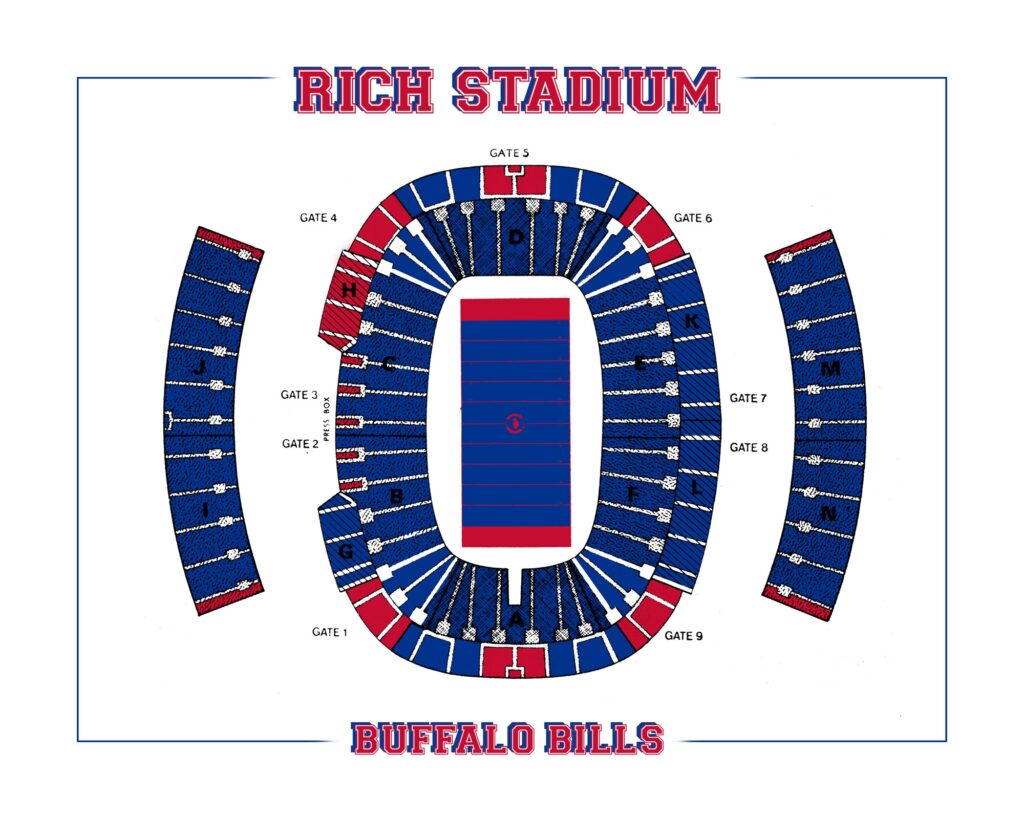 Vintage Rich Stadium Seating Chart Print Buffalo Bills Art Etsy