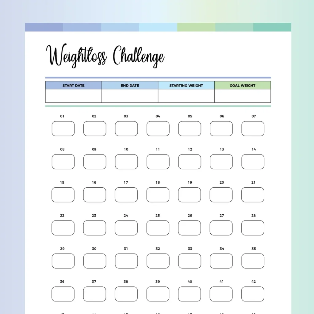 Weight Loss Chart PDF A4 US Letter Sizes Instant Download Printable Plan Print Land