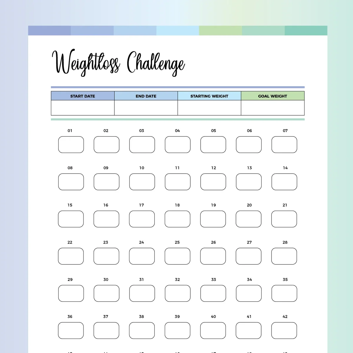 Weight Loss Challenge Printable