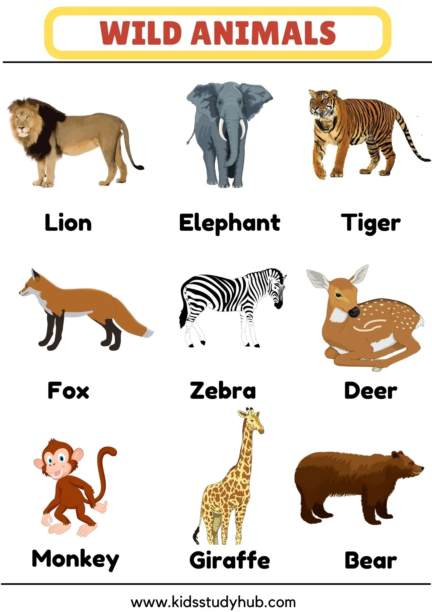 Printable Wild Animals Chart With Names