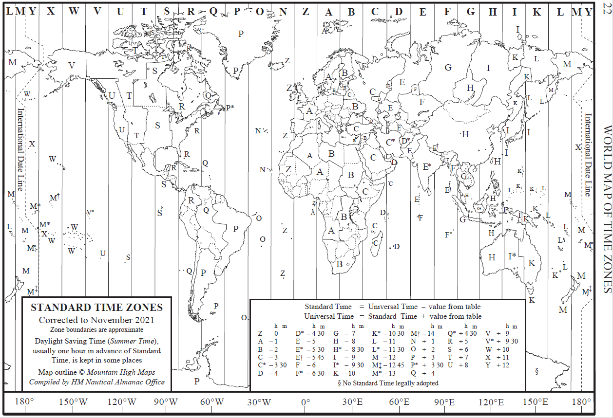 Printable Time Zone Chart